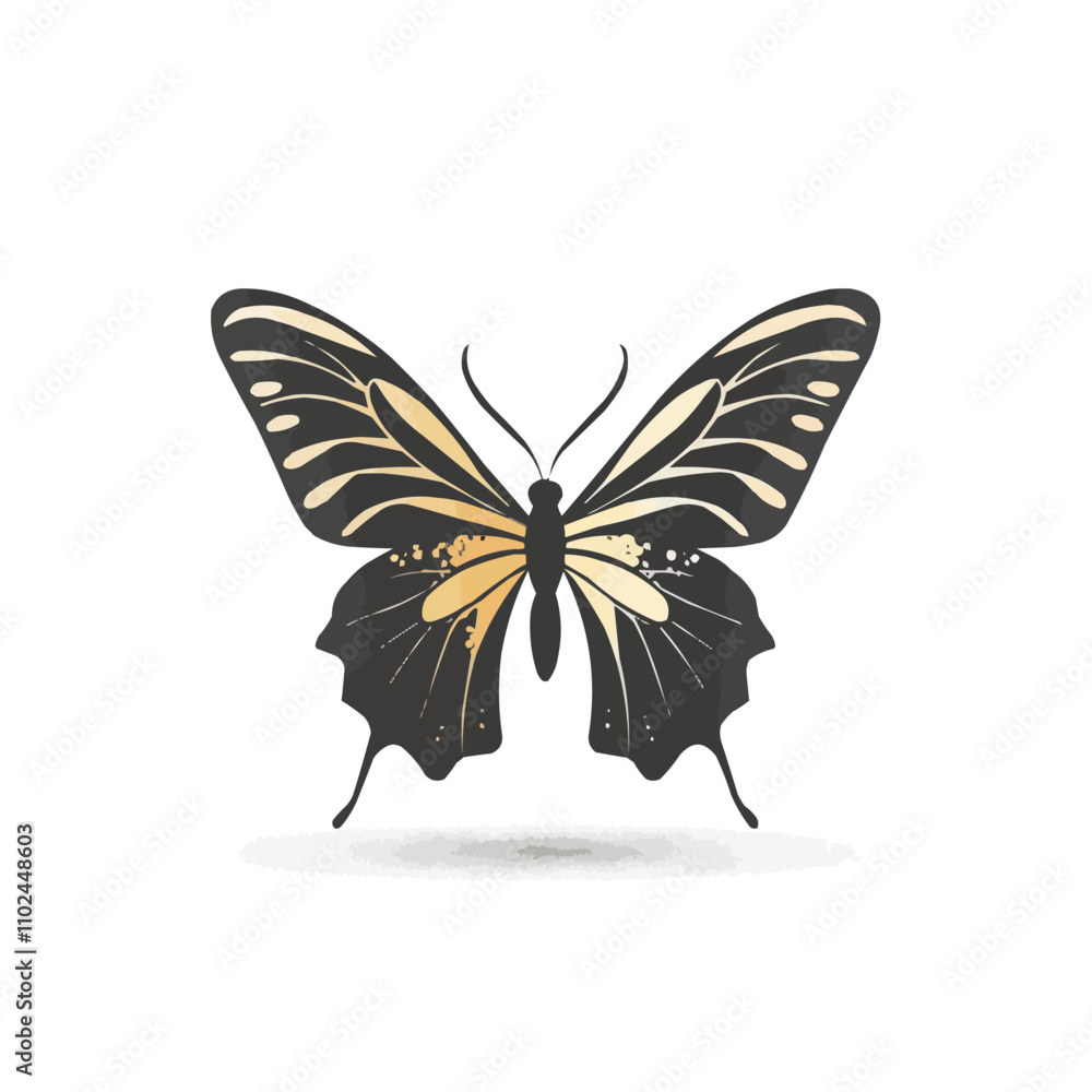Fototapeta premium Elegant butterfly icon flat on white isolated background, vector design.
