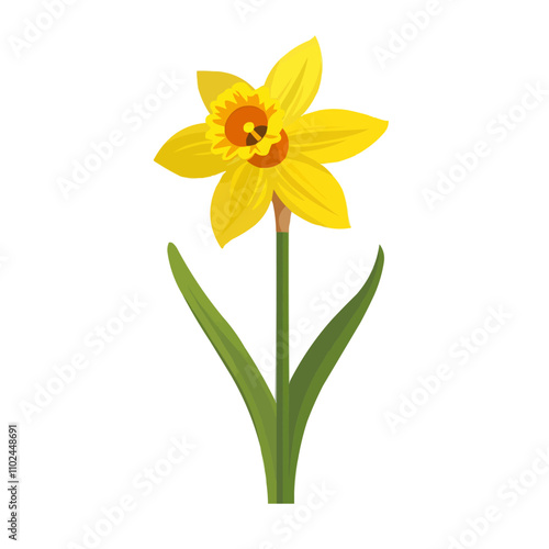 Elegant daffodil flower icon flat on white isolated background, vector design.
