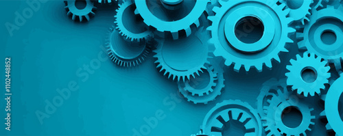 Design interlocking gears with depth and shadows for a mechanical theme, vector elegant 3D elements, flat style.