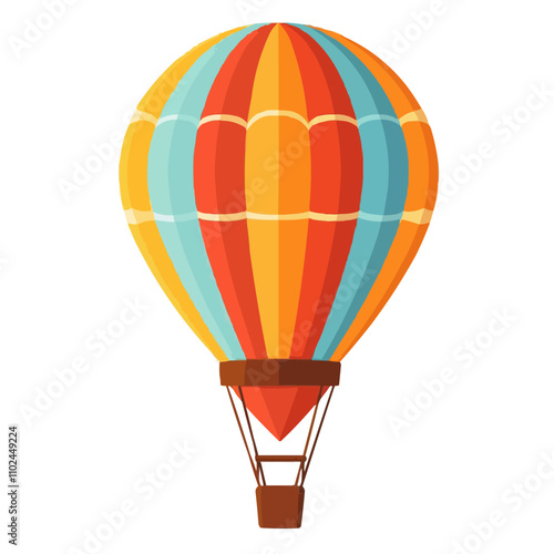 Hot air balloon icon flat on white isolated background, vector design.
