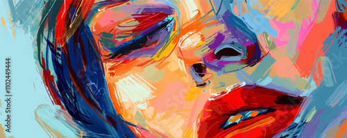 Impressionist abstract portrait with loose brushstrokes and vibrant colors, flat portrait, vector illustration.