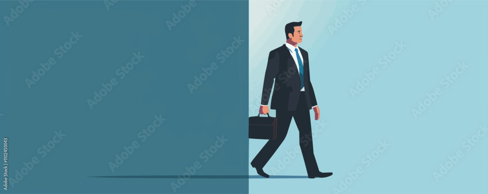 Fototapeta premium Man in a suit with a briefcase, flat portrait, vector illustration.