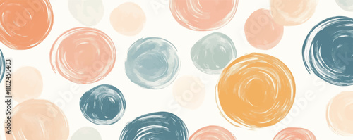 Create irregular, hand-drawn circles in soft pastels for a gentle, calming effect, vector pattern background, flat style.