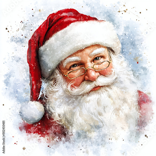 Watercolor Christmas portrait Santa Claus 