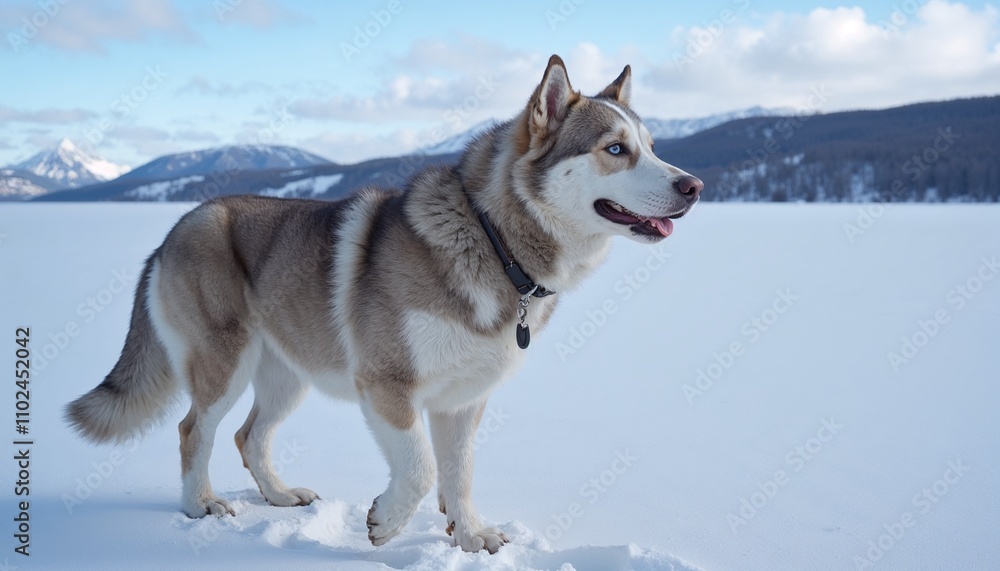 Blue-eyed Husky in the Winter Tundra Blue-eyed Husky in the Winter Tundra