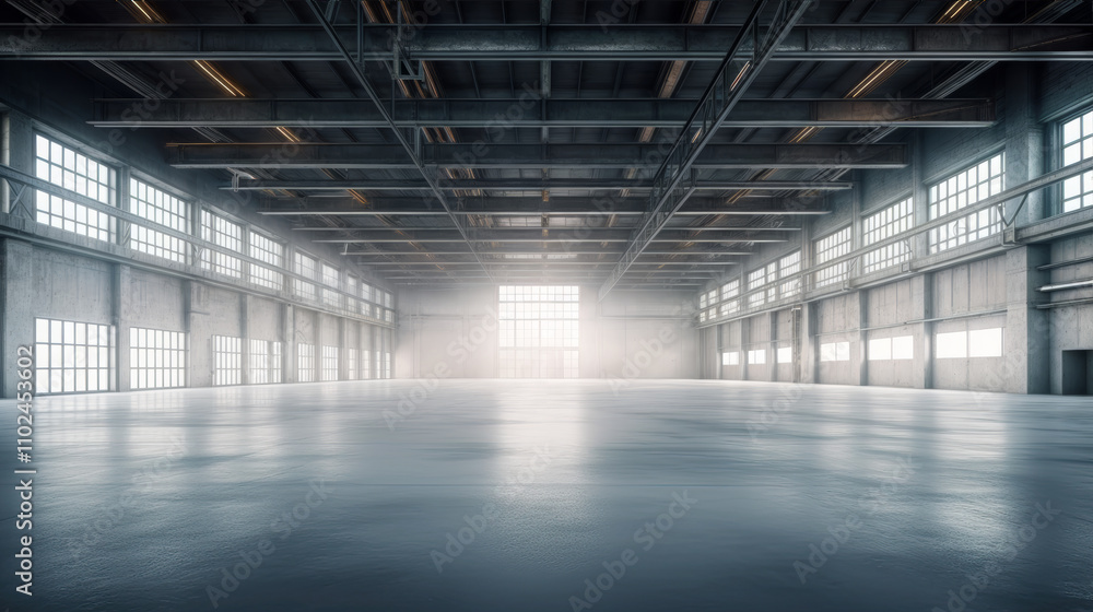 Empty warehouse building or factory hall as background template Empty warehouse building or factory hall as background template