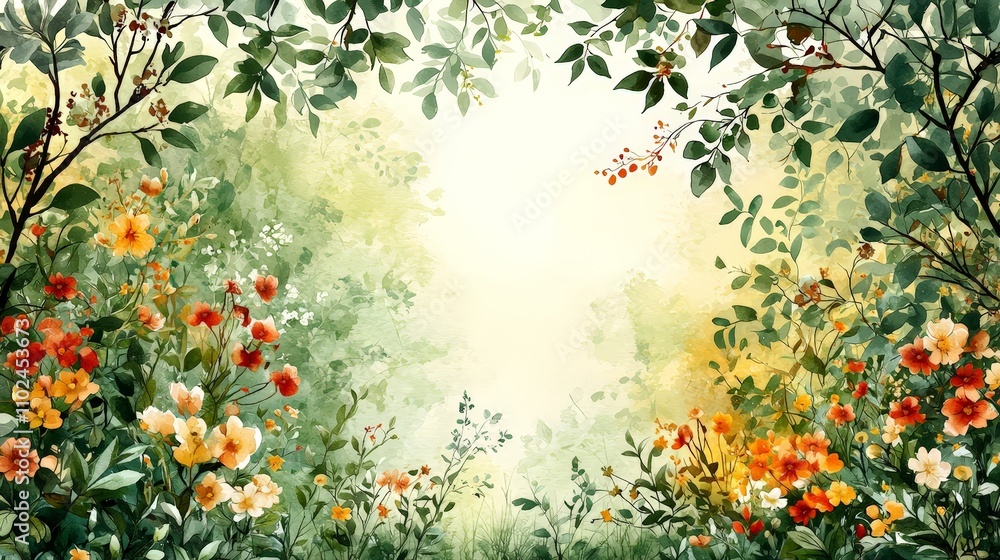 A serene floral landscape with vibrant flowers and soft greenery, creating a peaceful atmosphere. A serene floral landscape with vibrant flowers and soft greenery, creating a peaceful atmosphere.