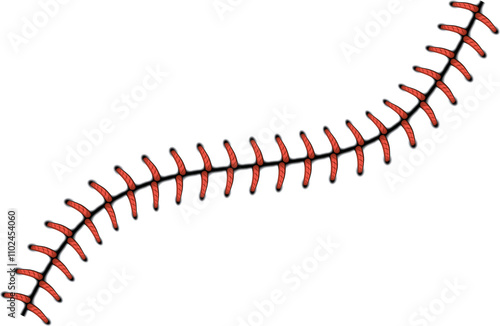 Thread seam. Red rope stitch. Baseball sewing