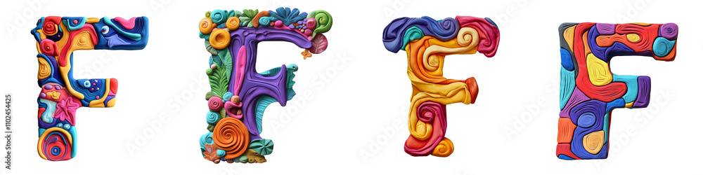 Alphabet F, made with colorful plasticine, Logo design, letter, isolated on a transparent background Alphabet F, made with colorful plasticine, Logo design, letter, isolated on a transparent background