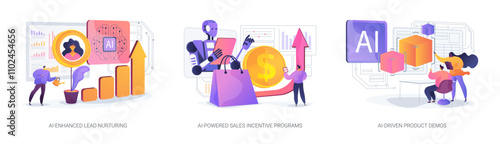 Artificial Intelligence for sales teams abstract concept vector illustrations.