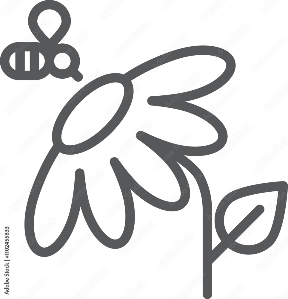 Bee and flower line icon. Summer nature symbol Bee and flower line icon. Summer nature symbol