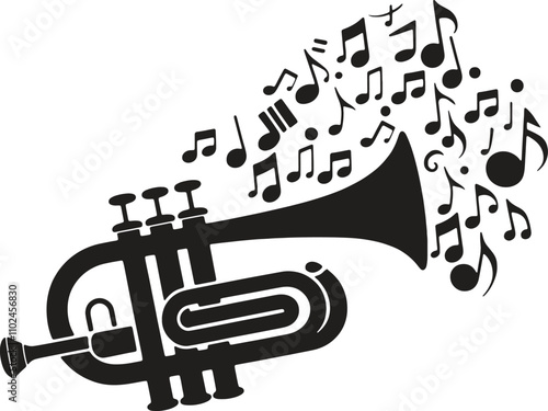 A stylized silhouette of a trumpet, vector art illustration
