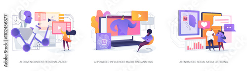 AI in Social Media abstract concept vector illustrations.