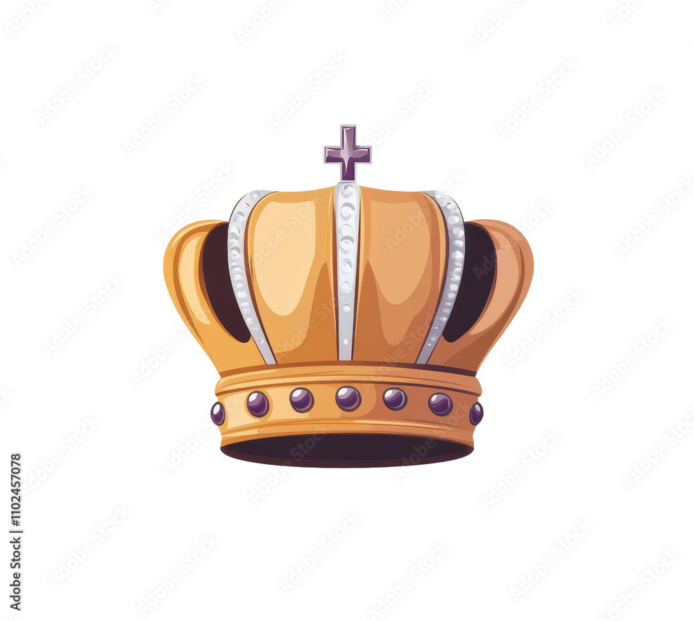 A regal and elegant golden crown, adorned with intricate details and precious jewels isolated on transparent background, cut out, png, symbolizing power, authority, and legacy, cartoon illustration A regal and elegant golden crown, adorned with intricate details and precious jewels isolated on transparent background, cut out, png, symbolizing power, authority, and legacy, cartoon illustration