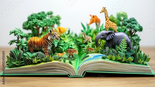 a childrens pop-up book with wild animals