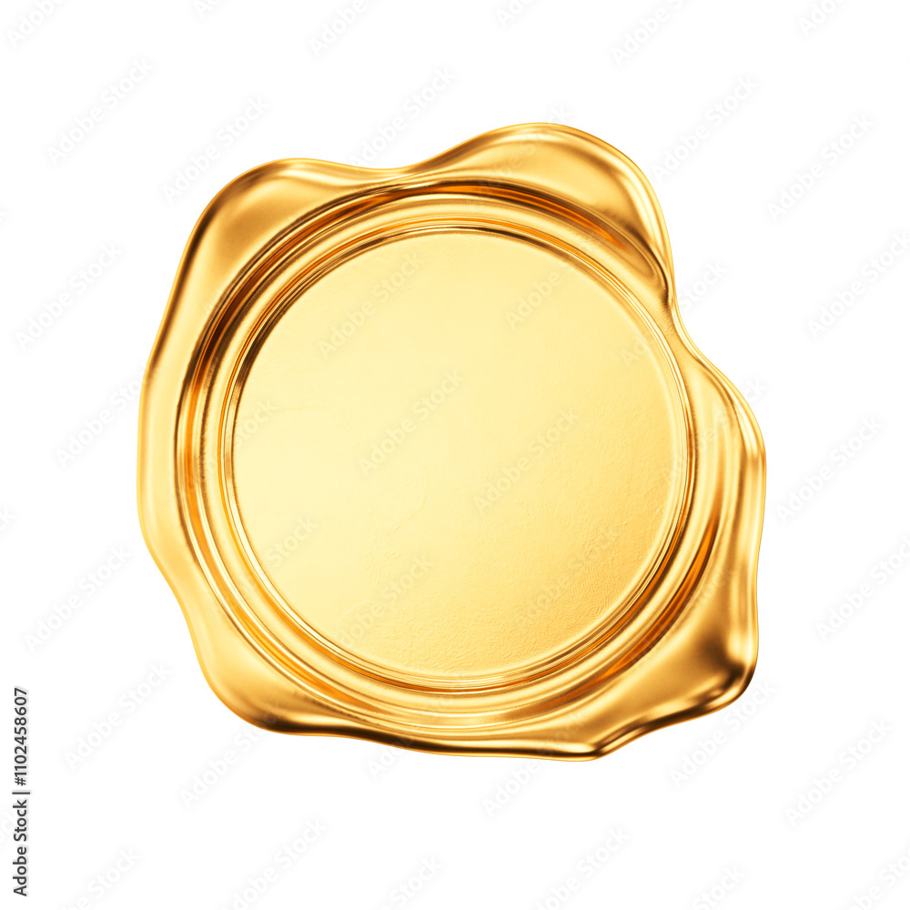 Golden Wax Seal with empty center isolated on transparent background. Realisitc old gold wax stamp. 3d render illustration Golden Wax Seal with empty center isolated on transparent background. Realisitc old gold wax stamp. 3d render illustration