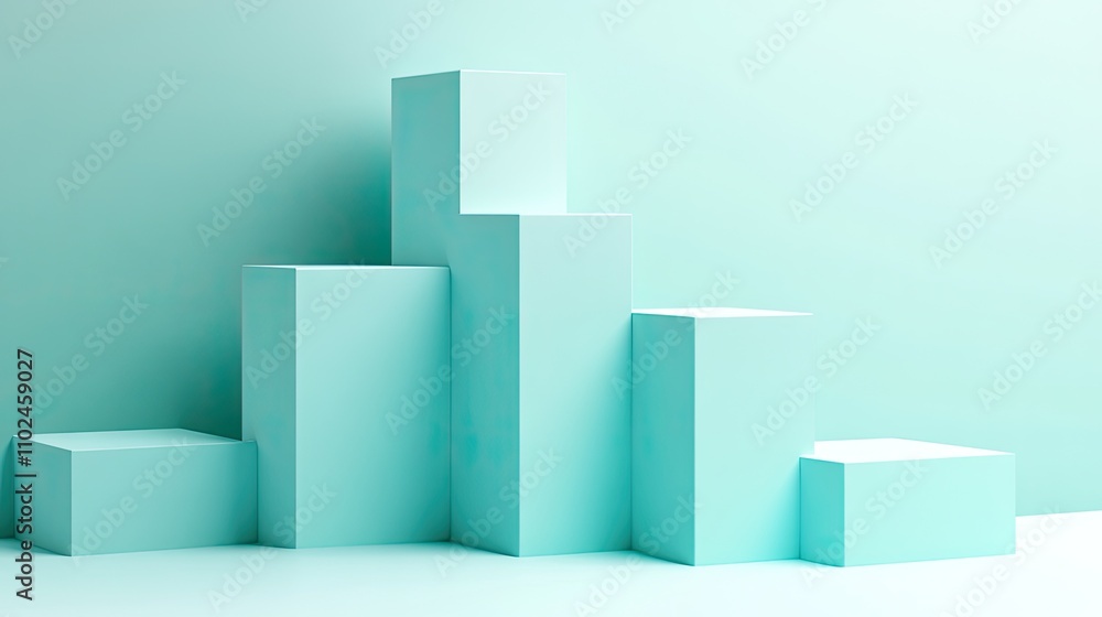 Pastel teal cubes arranged on a light teal background. Pastel teal cubes arranged on a light teal background.