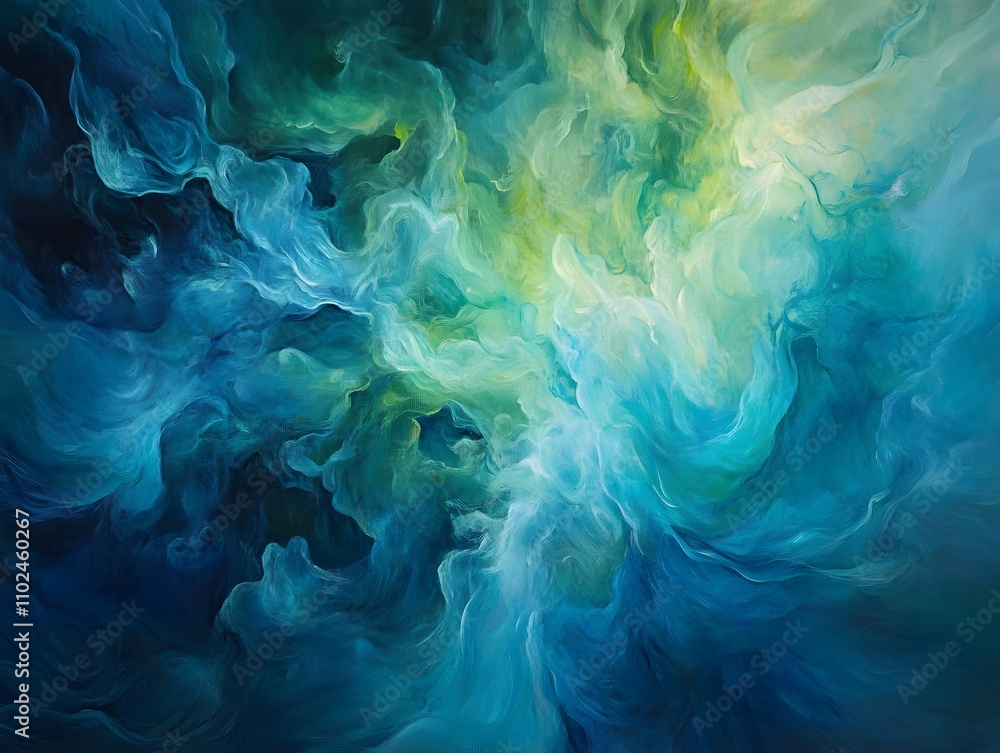 Fototapeta premium Colliding color streams in deep blue-green