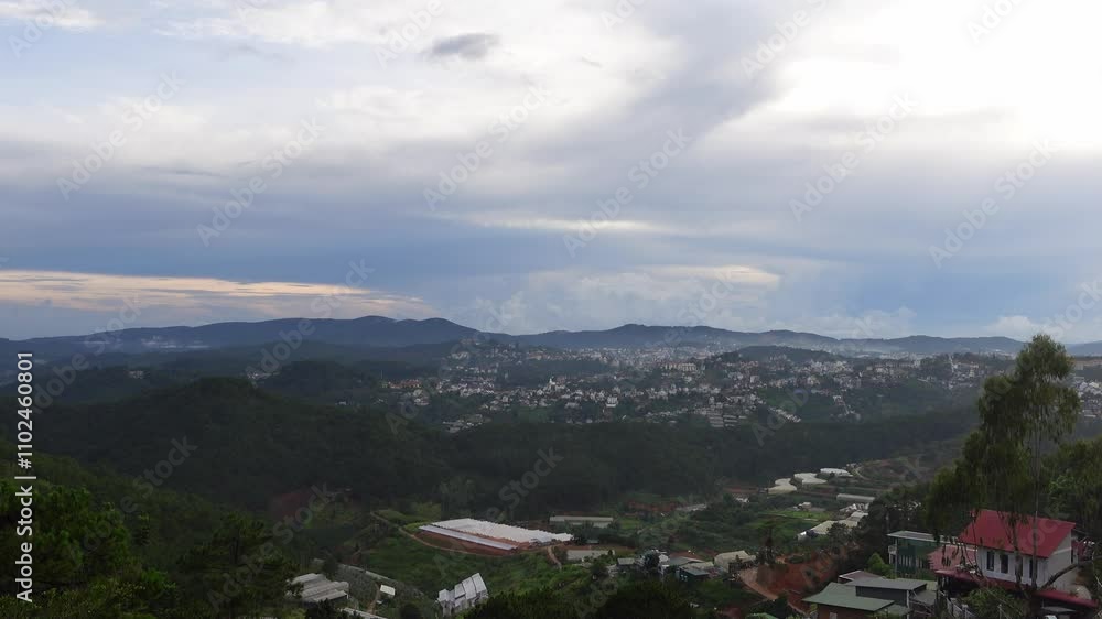 Static panorama view of the landscapes in Da Lat, Vietnam at sunset Static panorama view of the landscapes in Da Lat, Vietnam at sunset