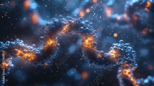 A blue and orange spiral of glowing spheres. Generative AI