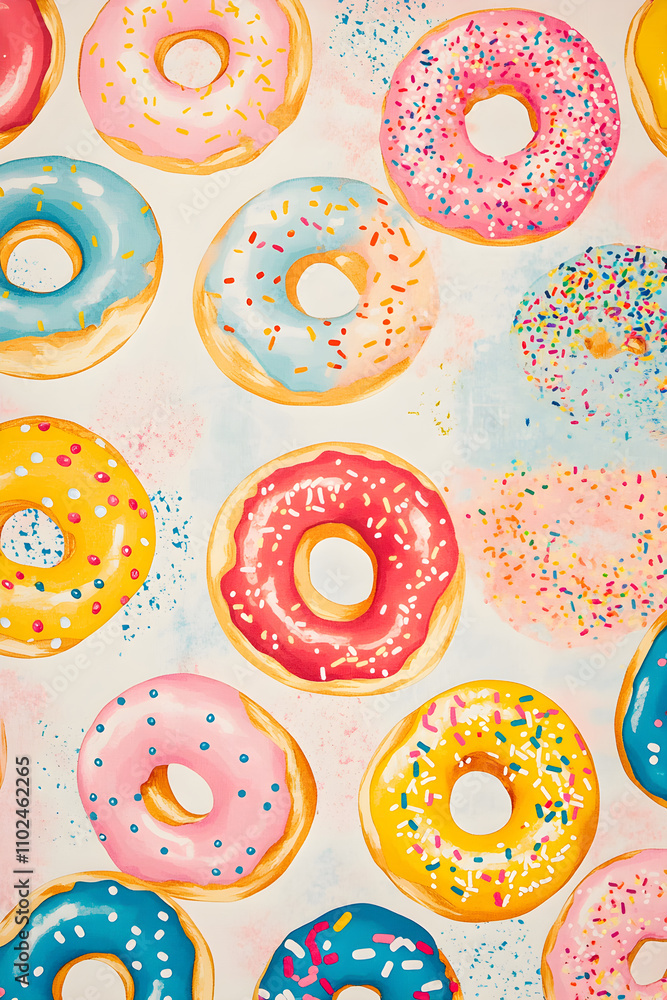 Whimsical and Vibrant Donut Bonanza for a Lively Dessert Café Atmosphere Whimsical and Vibrant Donut Bonanza for a Lively Dessert Café Atmosphere