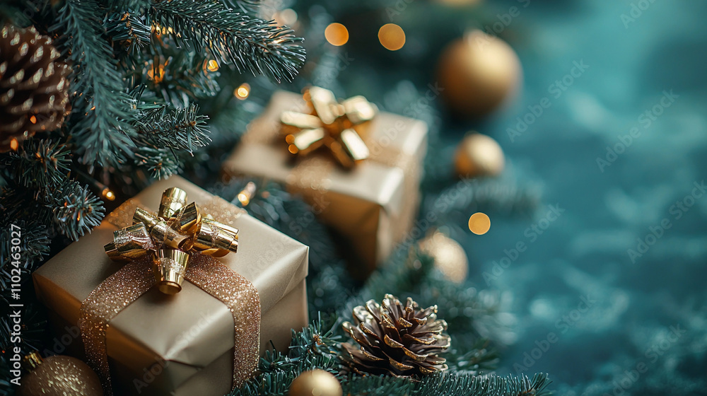 Christmas gifts background with bokeh lights Christmas gifts background with bokeh lights
