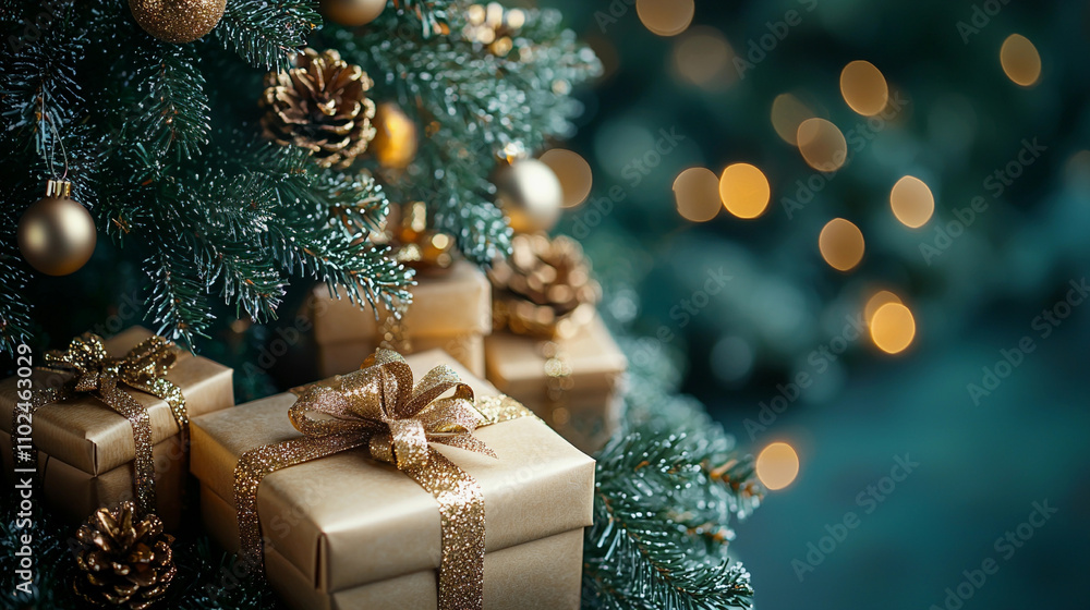Christmas gifts background with bokeh lights Christmas gifts background with bokeh lights
