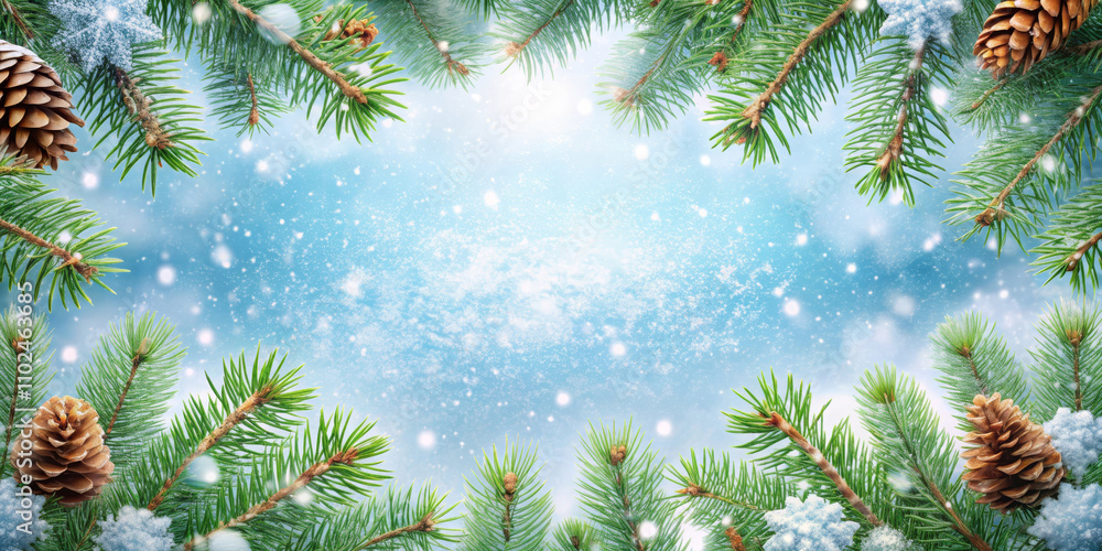 Winter Fir Branches and Snowy Background Winter Fir Branches and Snowy Background