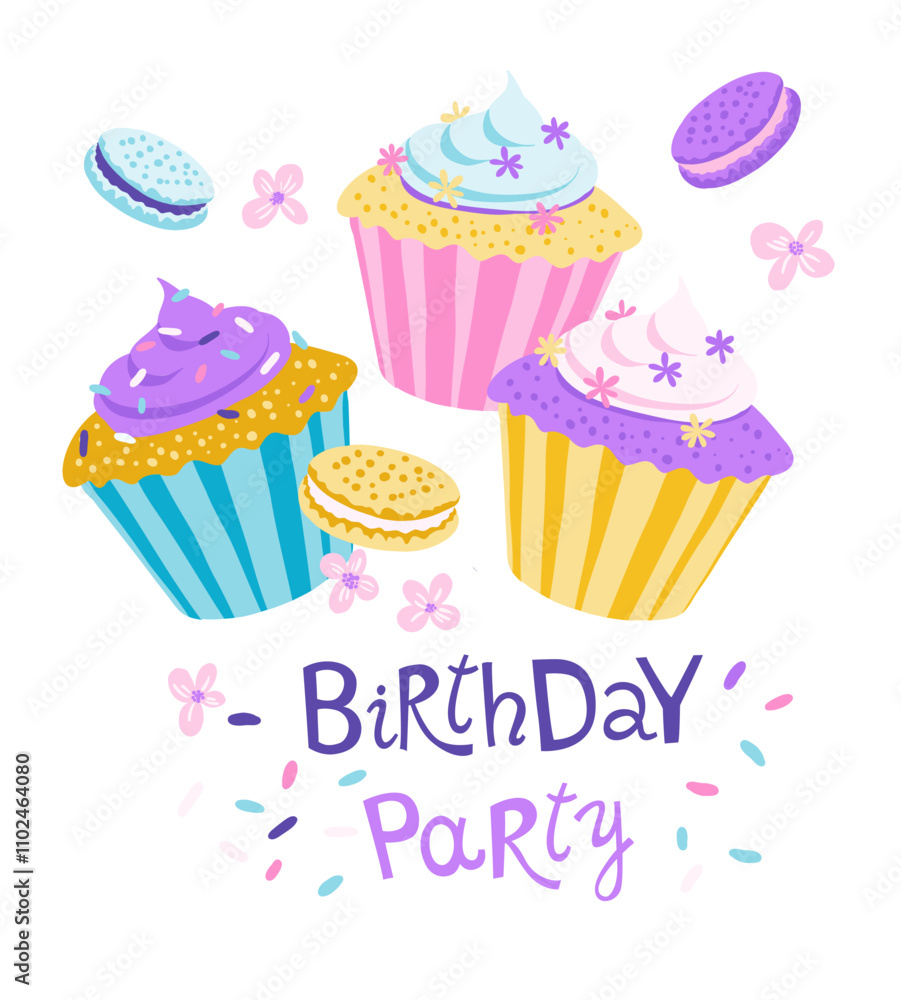 Colorful Party Invitation with Sweets and Festive Theme Colorful Party Invitation with Sweets and Festive Theme
