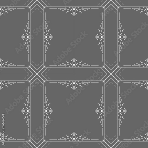 seamless botanical pattern of painted oriental motifs on a white background