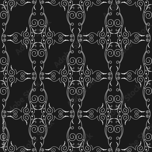 seamless botanical pattern of painted oriental motifs on a white background