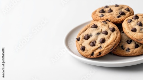 A pile of homemade chocolate chip cookies sits invitingly on a white plate, perfect for sharing or enjoying alone during any snack time