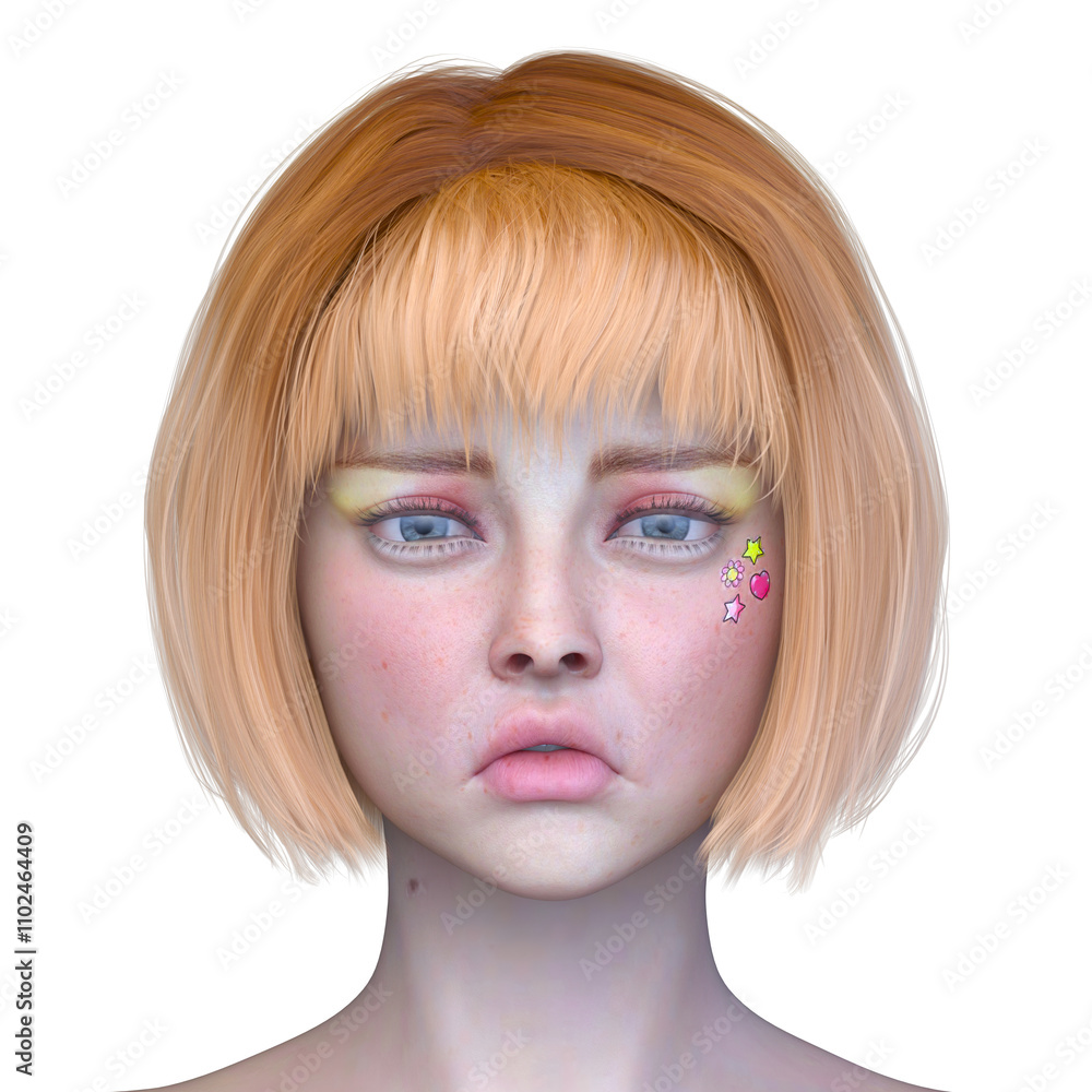 女性の顔アップ 3DCGレンダリング 女性の顔アップ 3DCGレンダリング