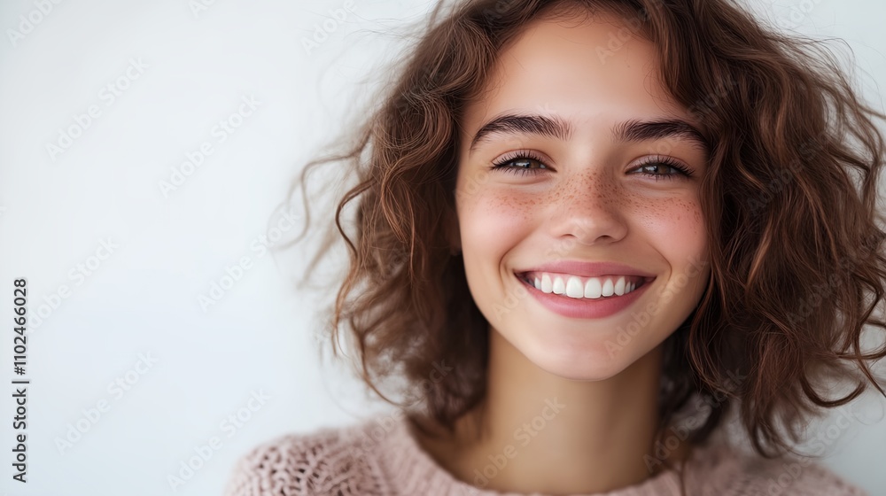 Naklejka premium a woman looking at the camera with a smile on her face
