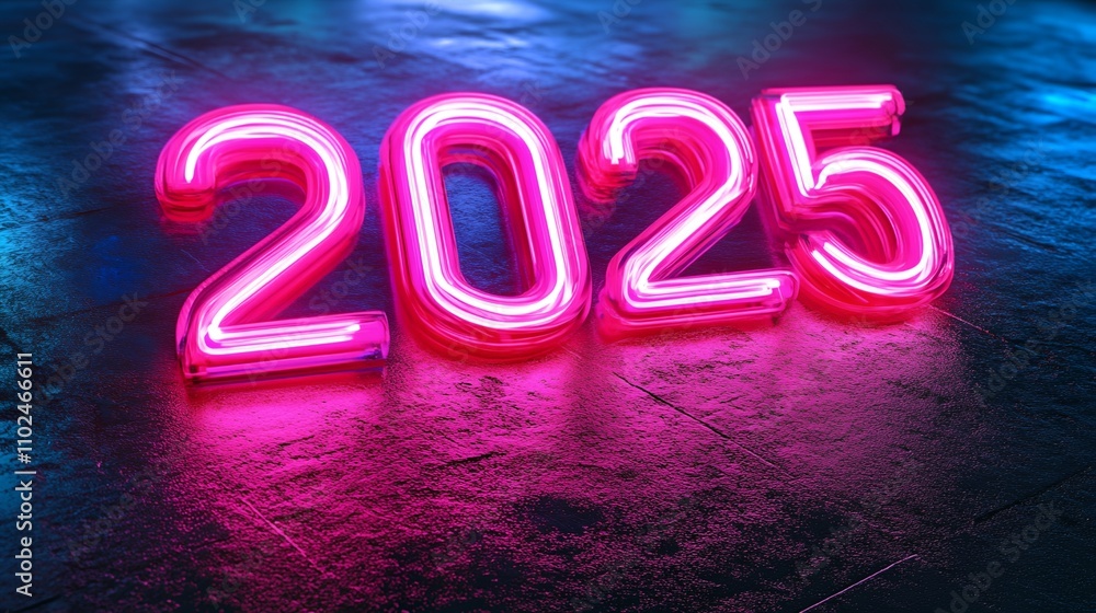 a neon sign that reads 2025 on a dark surface with a blue background a neon sign that reads 2025 on a dark surface with a blue background
