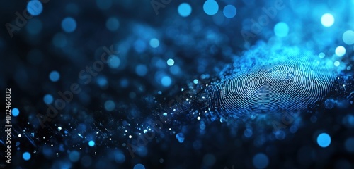 Fototapeta Naklejka Na Ścianę i Meble -  Abstract digital identity biometric technology background with blue bokeh lights and fingerprint symbolizing advanced security, data protection, cybersecurity on dark abstract background Generative AI