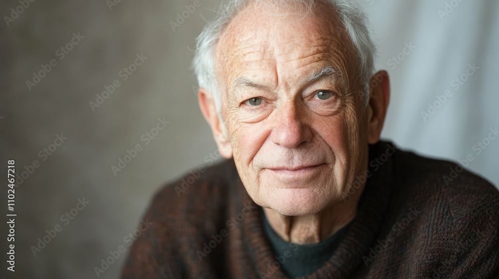 Portrait of an elderly man with a subtle smile, lines on his face hinting at life experiences, muted background, focused on his expressive eyes, Portrait of an elderly man with a subtle smile, lines on his face hinting at life experiences, muted background, focused on his expressive eyes,