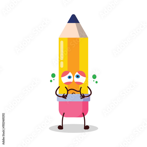 cute sick expression of pencil cartoon character