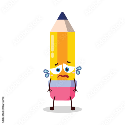 cute depressed expression of pencil cartoon character