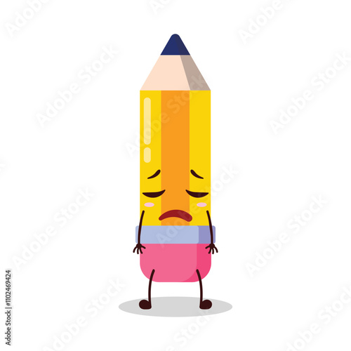 cute tired expression of pencil cartoon character