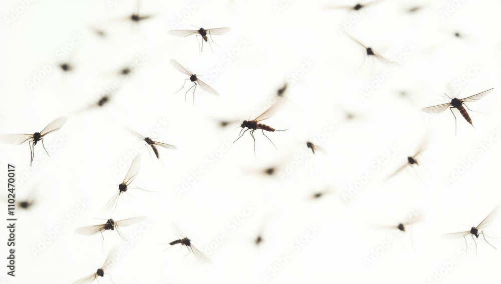 Flying mosquitoes on white background
Flying mosquitoes on white background