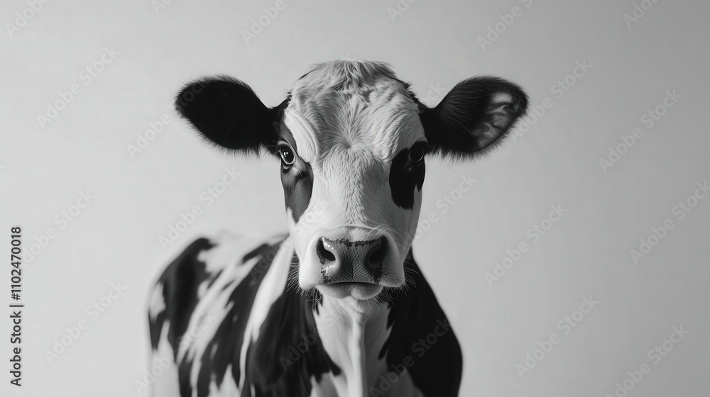 Close-up of black and white cows against a plain white background, isolated animals, studio lighting, Close-up of black and white cows against a plain white background, isolated animals, studio lighting,