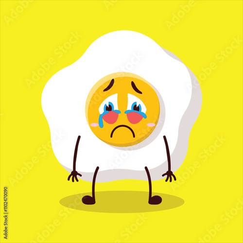 cute cry expression of fried egg cartoon character