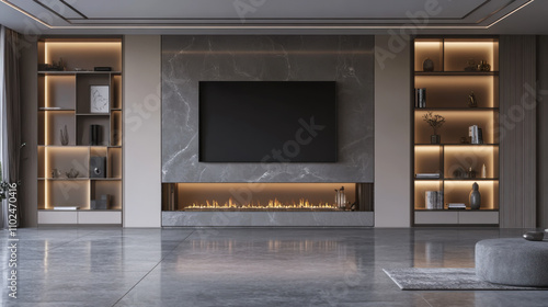 Wallpaper Mural Modern living room interior design featuring sleek furnishings, marble accents, and warm lighting in a spacious contemporary home Torontodigital.ca