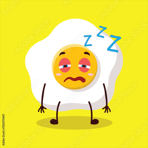 cute sleepy expression of fried egg cartoon character