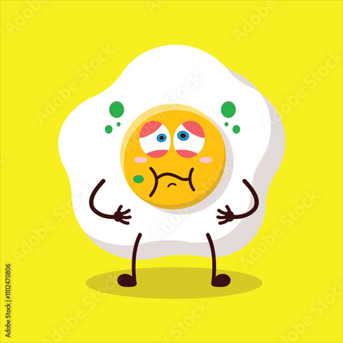cute sick expression of fried egg cartoon character