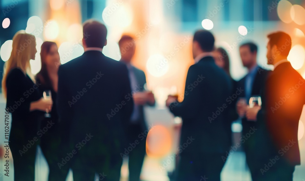 A blurred networking event with business professionals in formal attire, gathered in a modern office or event space, engaging in conversation
A blurred networking event with business professionals in formal attire, gathered in a modern office or event space, engaging in conversation