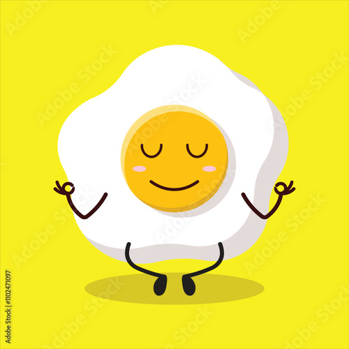 cute yoga expression of fried egg cartoon character