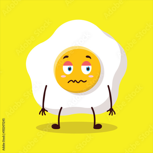 cute nope expression of fried egg cartoon character