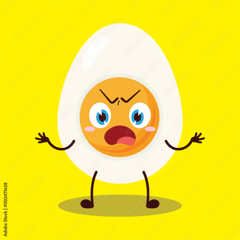 cute why expression of half boiled egg cartoon character